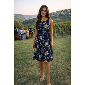 Old Navy Navy Floral Knee Length Dress Cottagecore Garden Party Summer L Luxury